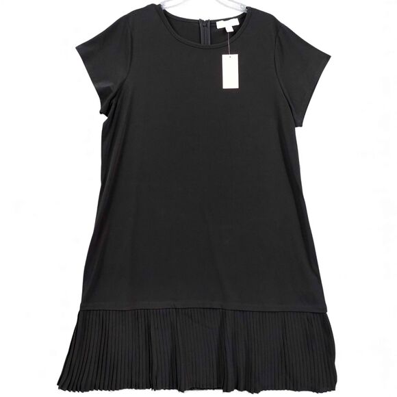 Michael Kors Women’s 2X Black Pleated Hem Shift Dress Short Sleeve Stretch Knit - Picture 1 of 9